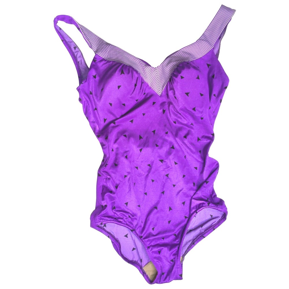 Maxine of Hollywood One Piece Swimsuit Women 12 Purple Geometric Triangle Retro